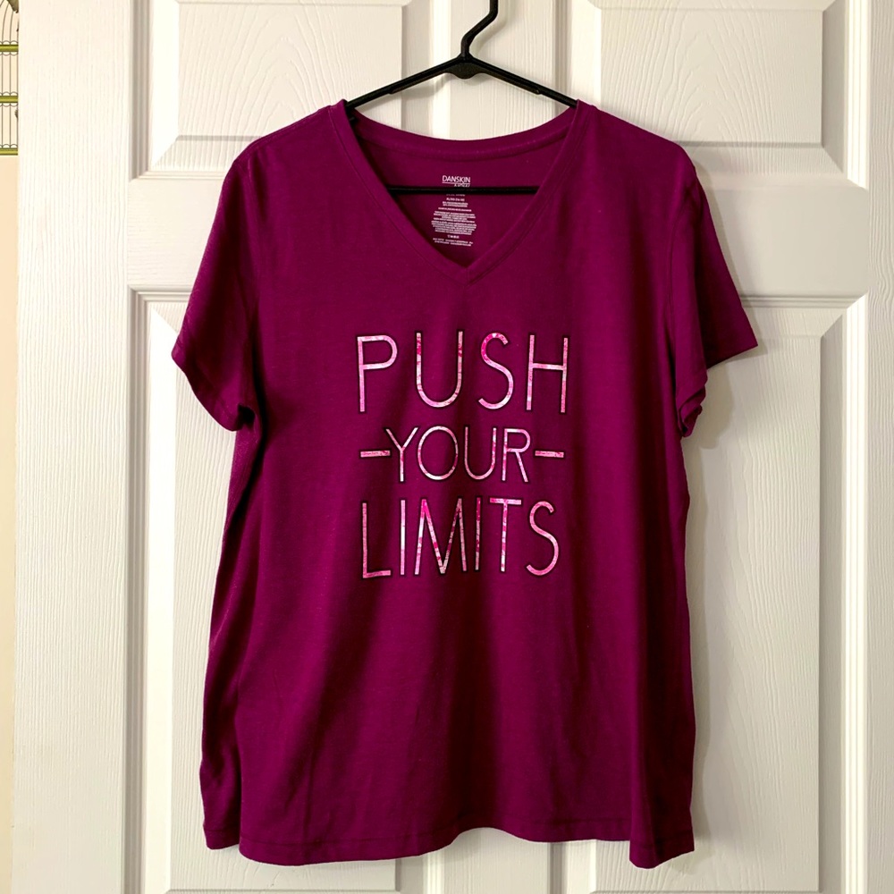 Danskin Now “PUSH YOUR LIMITS” Purple/Pink Tee in XLarge